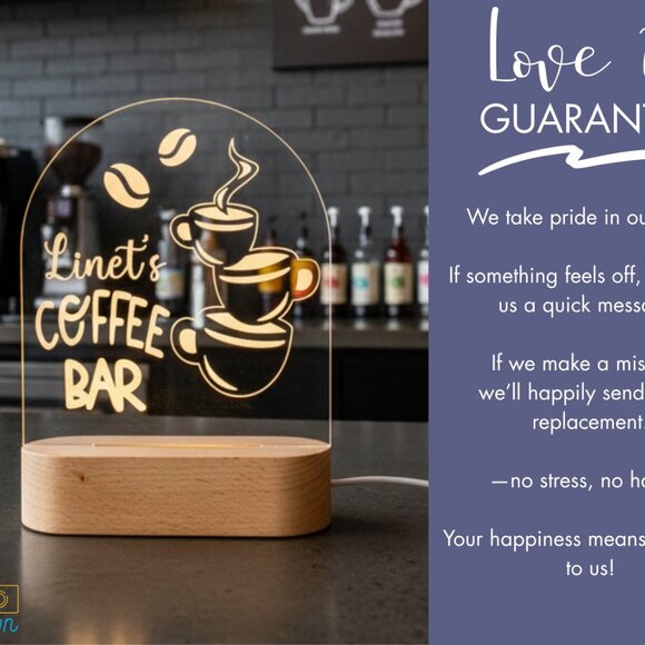 Personalized Coffee Bar Night Light – Custom LED Lamp for Coffee Lovers - Picture 6 of 8